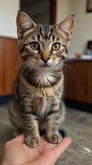 A playful cat explores different vantage points, climbing a wall, window, and resting on the sill