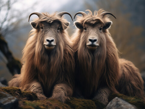 Himalayan tahr duo strike a whimsical pose for the lens
