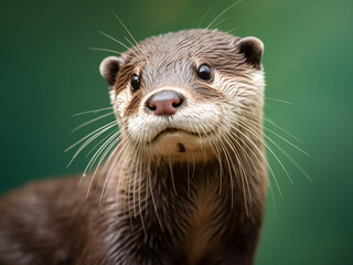 Green background frames oriental small-clawed otter