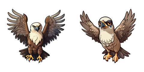 Fototapeta premium Vector illustration of two cartoon eagles with wings spread, ideal for wildlife and educational designs.