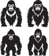 Gorilla Bigfoot Vector Silhouette Set