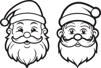 Father Christmas Coloring Page Line Art Vector Set