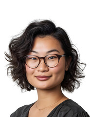 Obraz premium Une femme de type asiatique avec des lunettes sur fond transparent.
