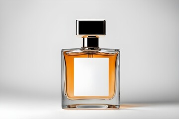 A stylish perfume bottle with blank label Mockup with white background, product mockups