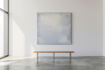 Minimalist Art Gallery Scene with Lucent White Abstract Painting