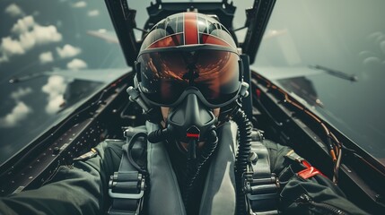 fighter jet pilot taking a selfie while floating in the air