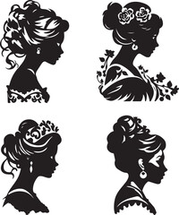 Stencil Beautiful Lady Vector Set