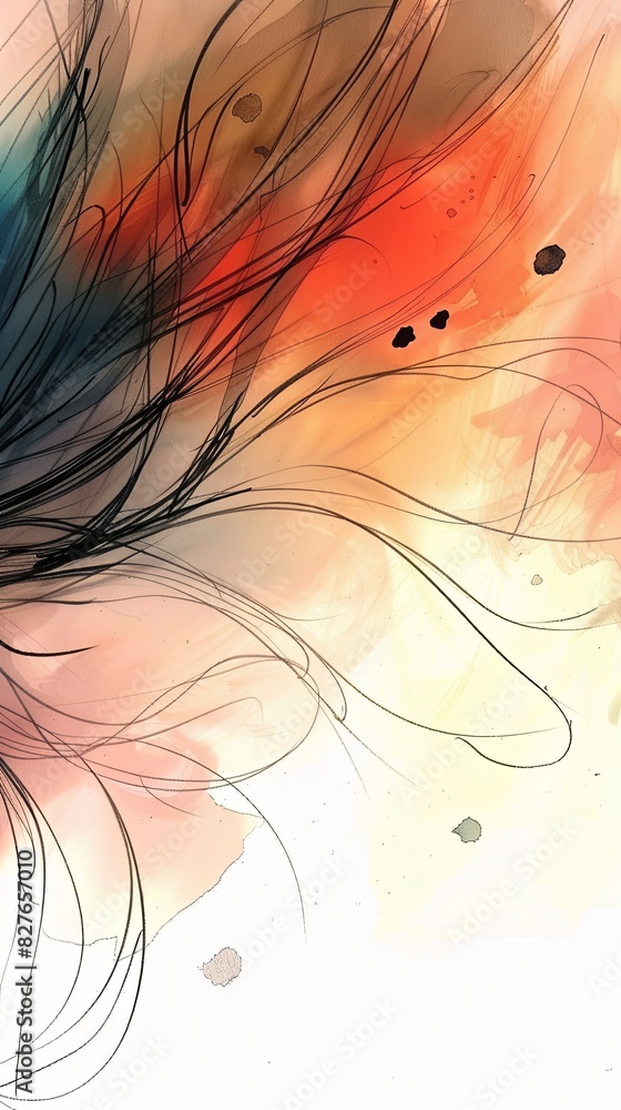 Poster a colorful feather painted with intricate details on a pristine white canvas