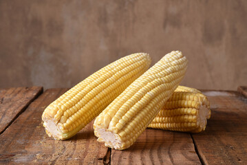 corn natural food healthy delicious vegan cooked green corn on wooden table