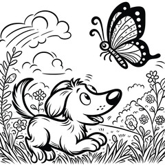 Obraz premium happy international dog day line art illustration