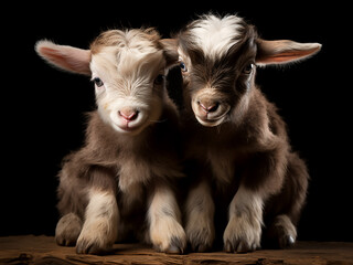 Fototapeta premium Just two days old, baby goats delight in their first photoshoot