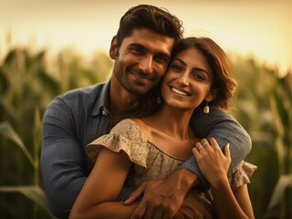 Young couple shares joyful moments in field