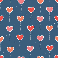 Heart-Shaped Balloon Pattern on Dark Blue Background