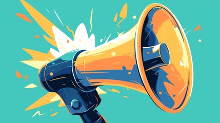 A vibrant megaphone 2d illustration in a unique hand drawn style isolated for impact