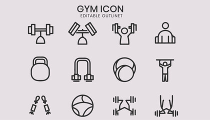 Fototapeta premium Fitness and Workout Line Icons. Editable Stroke