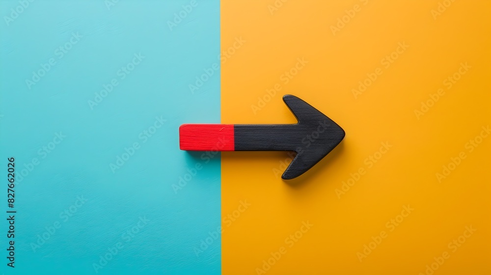 Poster colorful directional arrow pointing forward on contrasting backgrounds for concept of progress and