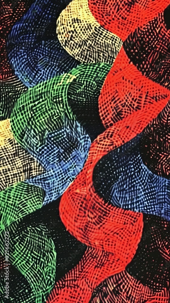 Poster close up of a multicolored cloth with intricate patterns and vibrant colors