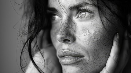 Fototapeta premium A woman with a puffy face and dark hair