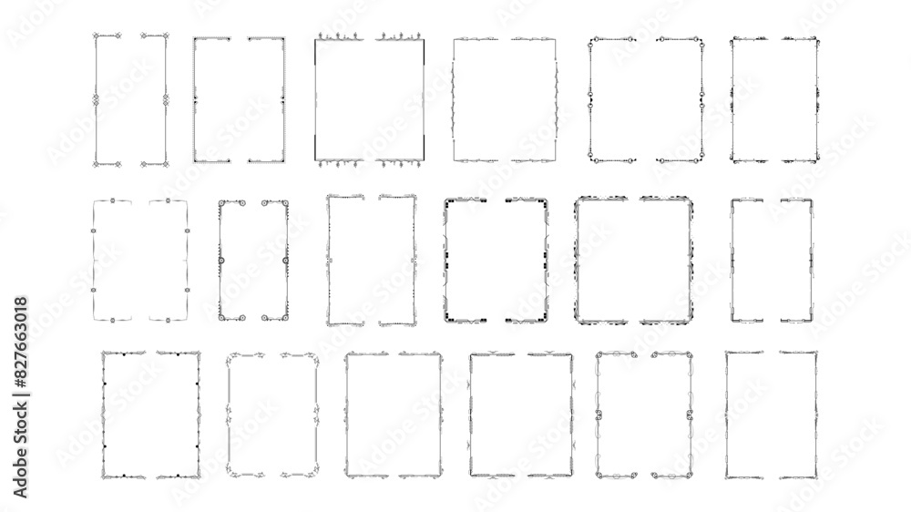 Poster set black simple line collection different doodle brackets, parentheses, braces elements vector desi