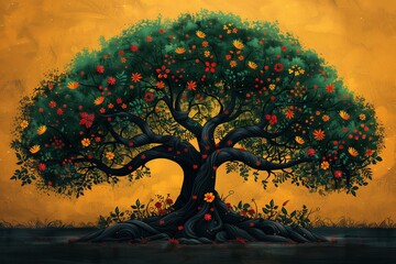 A big tree of life representing strength, growth and power of genus. Creative illustration.