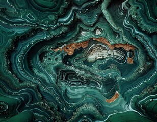 Abstract Aerial View of Green and Rust Layers in Geological Formation
