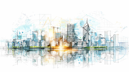 Obraz premium Concept Smart city for web page, banner, presentation, social media. Smart city concept with different icon and elements. city design technology for living.