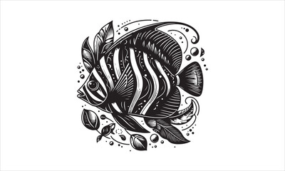 Tropical Fish  Vector illustration White Background-Tropical Fish  Vector Files for Cutting, Handmade calligraphy vector illustration, Hand written vector sign, EPS 10