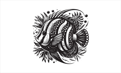 Fototapeta premium Tropical Fish Vector illustration White Background-Tropical Fish Vector Files for Cutting, Handmade calligraphy vector illustration, Hand written vector sign, EPS 10