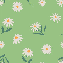 Cute chamomile flowers vector seamless pattern. Simple ornament for children's designs.