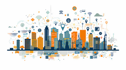 Fototapeta premium Concept Smart city for web page, banner, presentation, social media. Smart city concept with different icon and elements. city design technology for living.