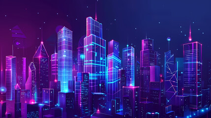 Fototapeta premium Concept Smart city for web page, banner, presentation, social media. Smart city concept with different icon and elements. city design technology for living.