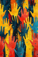Illustration of colorful hands reaching across racial divides in solidarity on Juneteenth.