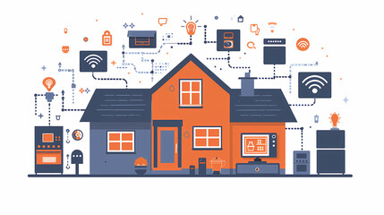 Fototapeta premium Home automation system concept.Smart home control.Internet of things technology of home automation system.Internet of things (IOT) illustration with icons of house and appliances.