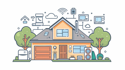 Home automation system concept.Smart home control.Internet of things technology of home automation system.Internet of things (IOT) illustration with icons of house and appliances.