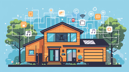 Home automation system concept.Smart home control.Internet of things technology of home automation system.Internet of things (IOT) illustration with icons of house and appliances.