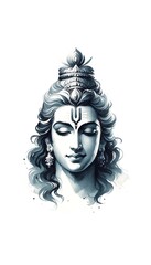 Watercolor portrait illustration of the hindu god vishnu.