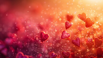 A festive Valentines Day backdrop with red and pink hearts