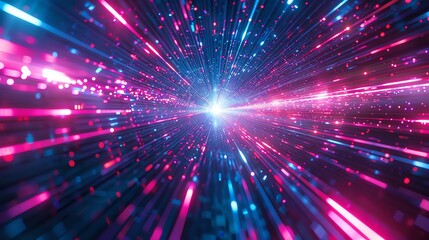 Fototapeta premium Dynamic light rays, pink and blue neon, dark setting, 3D rendering, scifi theme