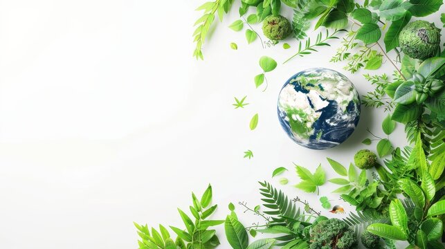 A nature-centric depiction with planet Earth and eco-friendly symbols