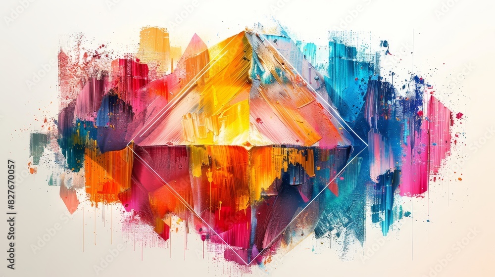 Poster a sophisticated diamond shape crafted from an array of lively paint splatters