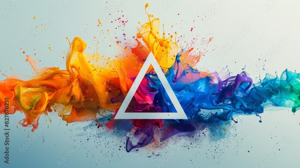Aufkleber a triangle shape filled with dynamic and colorful paint splashes