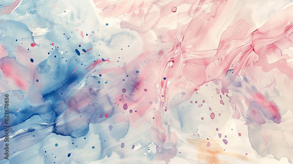 Poster abstract watercolor art featuring a blend of blue and pink hues with splashes and textures, creating