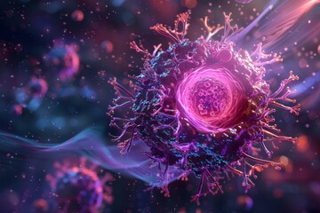 Close-up of a vibrant, colorful microscopic organism under high magnification, showcasing intricate details and textures.