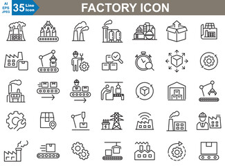 Factory Icons Set Vector Illustrator. Perfect for use in industrial design projects, info graphics, websites, and more.