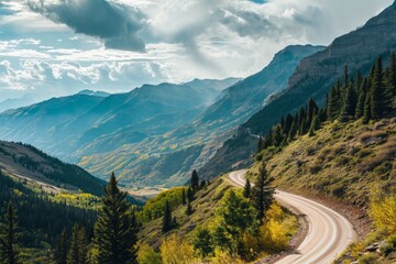 Obraz premium A winding road in the mountains, beautiful mountains Ai generated