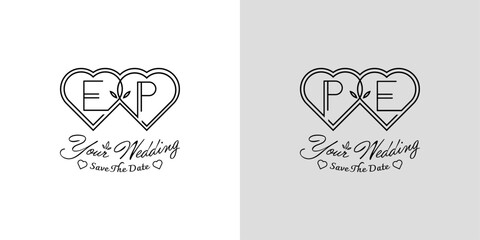 Letters EP and PE Wedding Love Logo, for couples with E and P initials