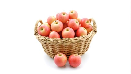 Large wicker basket with red apples on a white background
