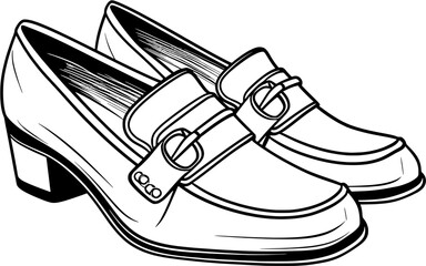 Vintage Lady Woman Loafers Footwear Oxford shoes in Hand-drawn Style