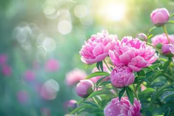 Morning Light Peony Garden with Text Space for Perfumery