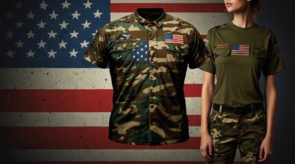 Fototapeta premium soldier in uniform with USA Flag 